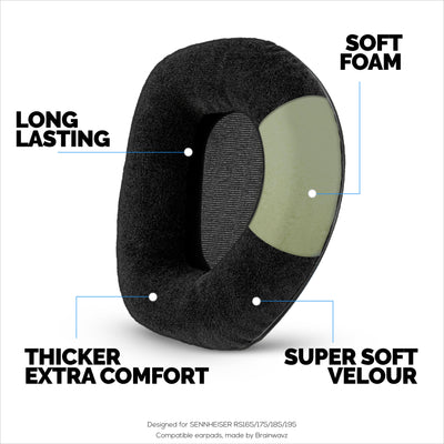 Replacement Velour Earpads for SENNHEISER RS165, RS175, RS185 & RS195 Headphones - Soft Foam Ear Pad, HDR165, HDR175, HDR185, HDR195