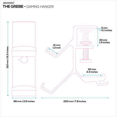 The Grebe - Headphone & Dual Game Controller Holder - Attaches to Side of Desk, Under Desk Headset Holder, Suitable for All Headphones & Gamepads